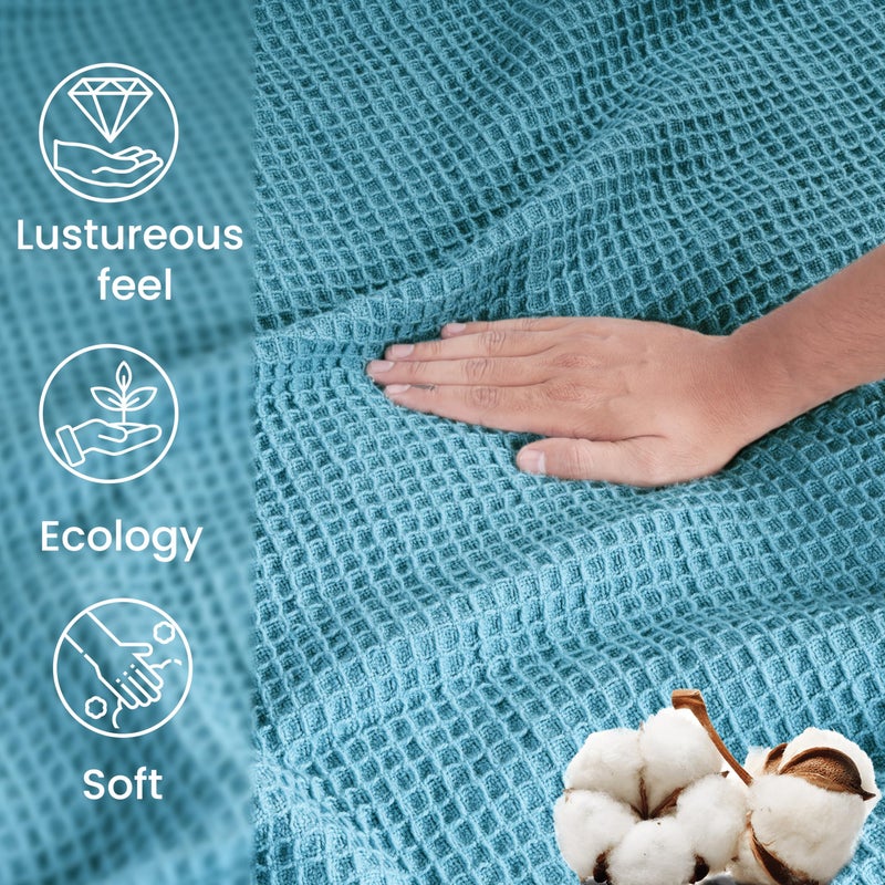 Tex Trend 100% Cotton Blankets â€“ Soft and Breathable Twin XL Waffle Blanket â€“ for Christmas & All Season Comfort â€“ Suitable for Bed Layering, Sofa, Couch and Chair - Blue (60â€x90â€) - Image 4